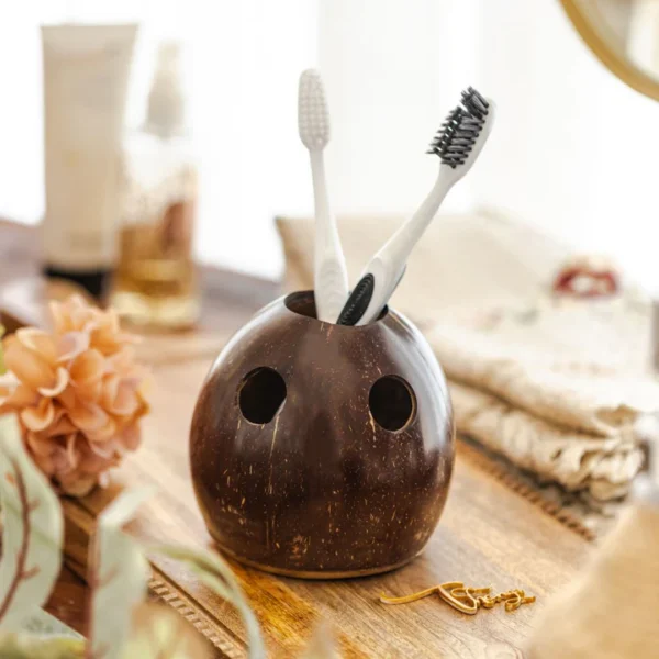 Eco-Friendly Coconut Shell Toothbrush Holder